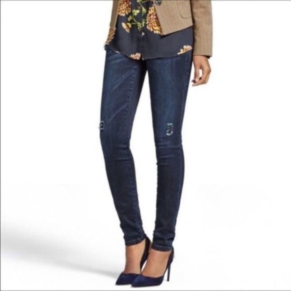 CAbi 3194 Curvy Skinny High Rise Distressed Jeans Dark Wash Womens 10 Dusk Denim